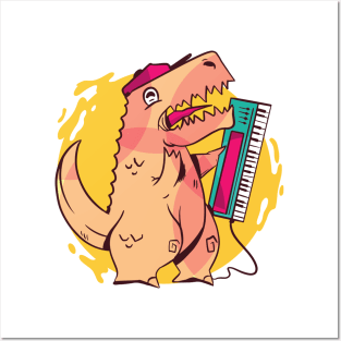 Stylish rex dinosaur playing music Posters and Art